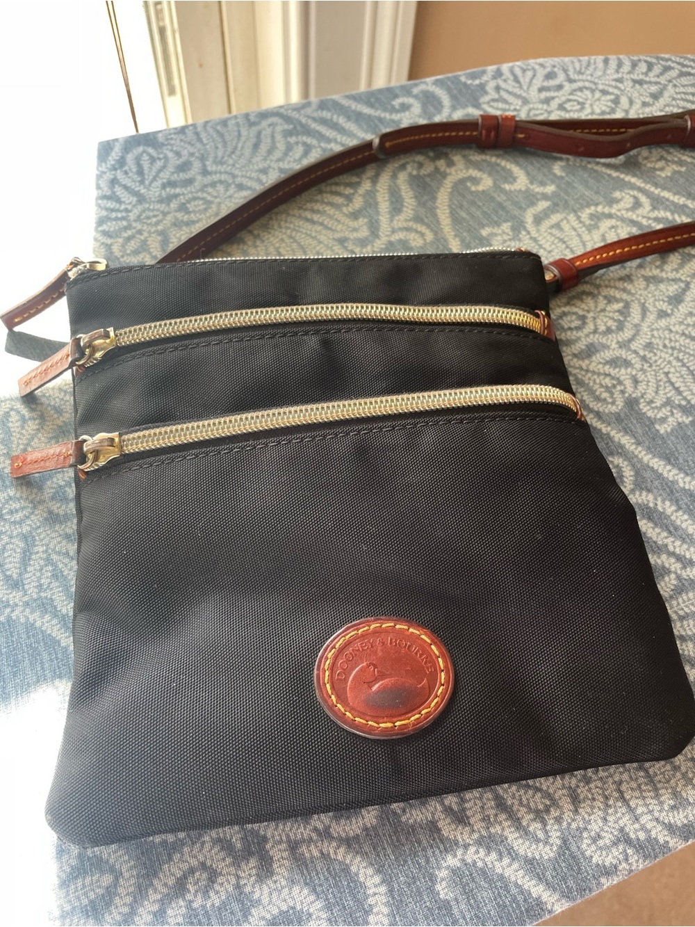 Dooney & Bourke Black Crossbody with Brown Leather Trim